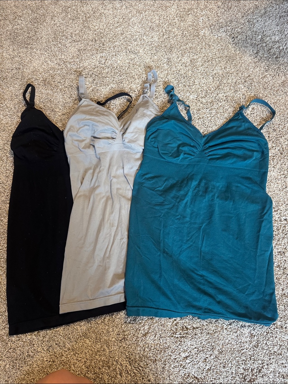 Set of 3 Nursing/Breastfeeding Tank Tops - Teal, Black, Light Gray